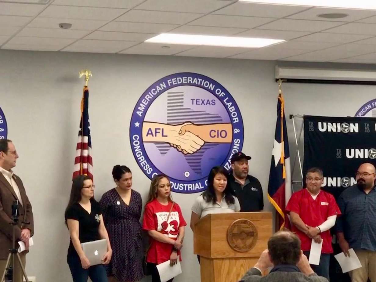 Selena speaking at a Texas AFL-CIO labor event